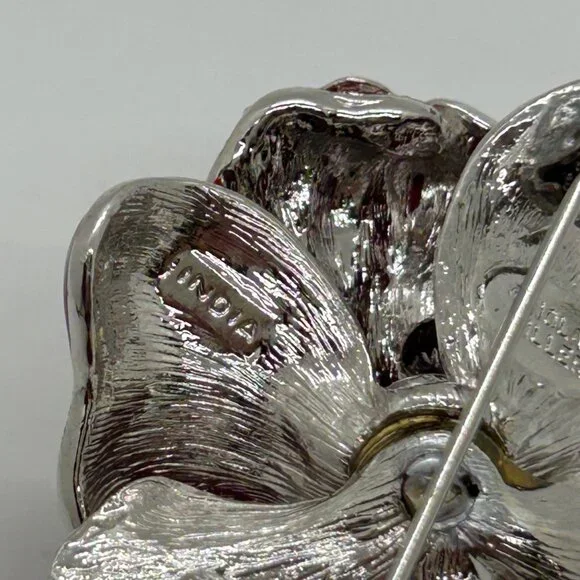 Vintage Nolan Miller Brooch First Lady Red Rose Nancy Regan Rhinestone Brooch - Picture 14 of 16